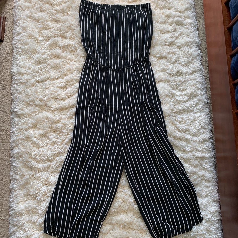 American Eagle black and white stripe tube top  jumpsuit